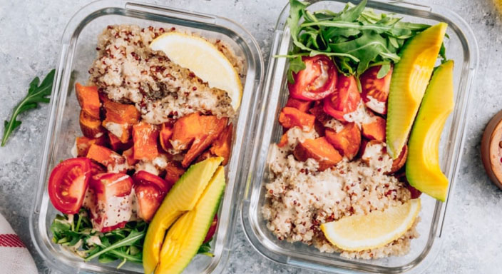 Two containers of prepped food