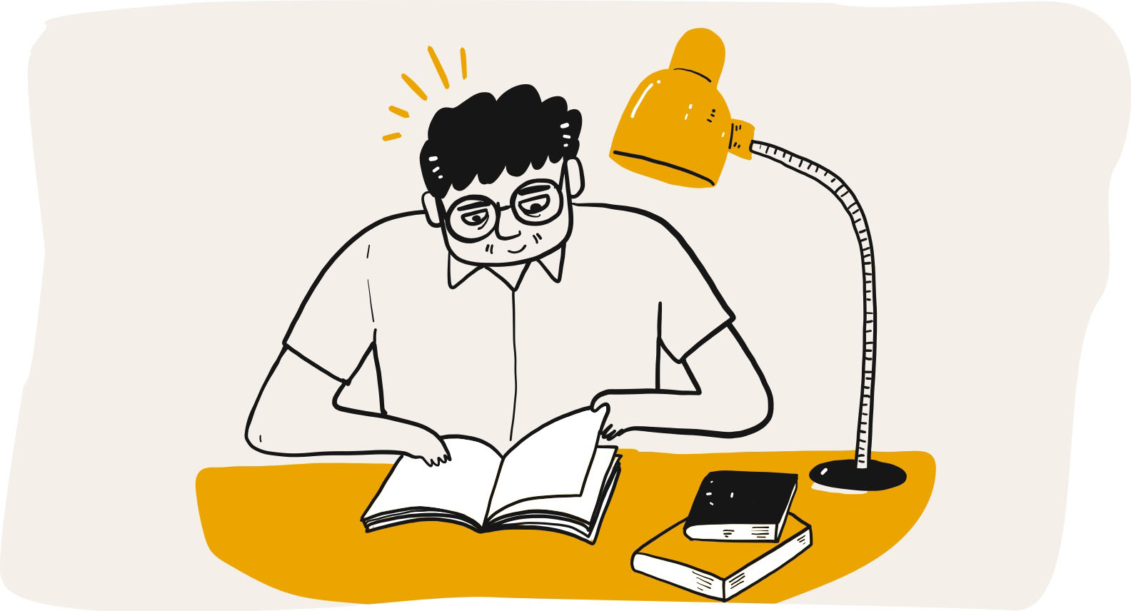 Illustration of man studying at desk